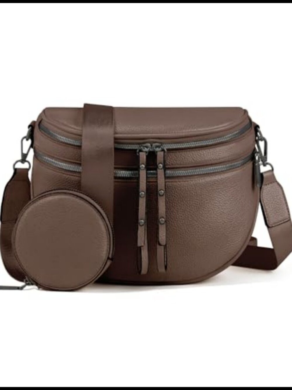 Vegan Leather Crossbody Bum Bag Convertible Wide Strap Saddle Purse